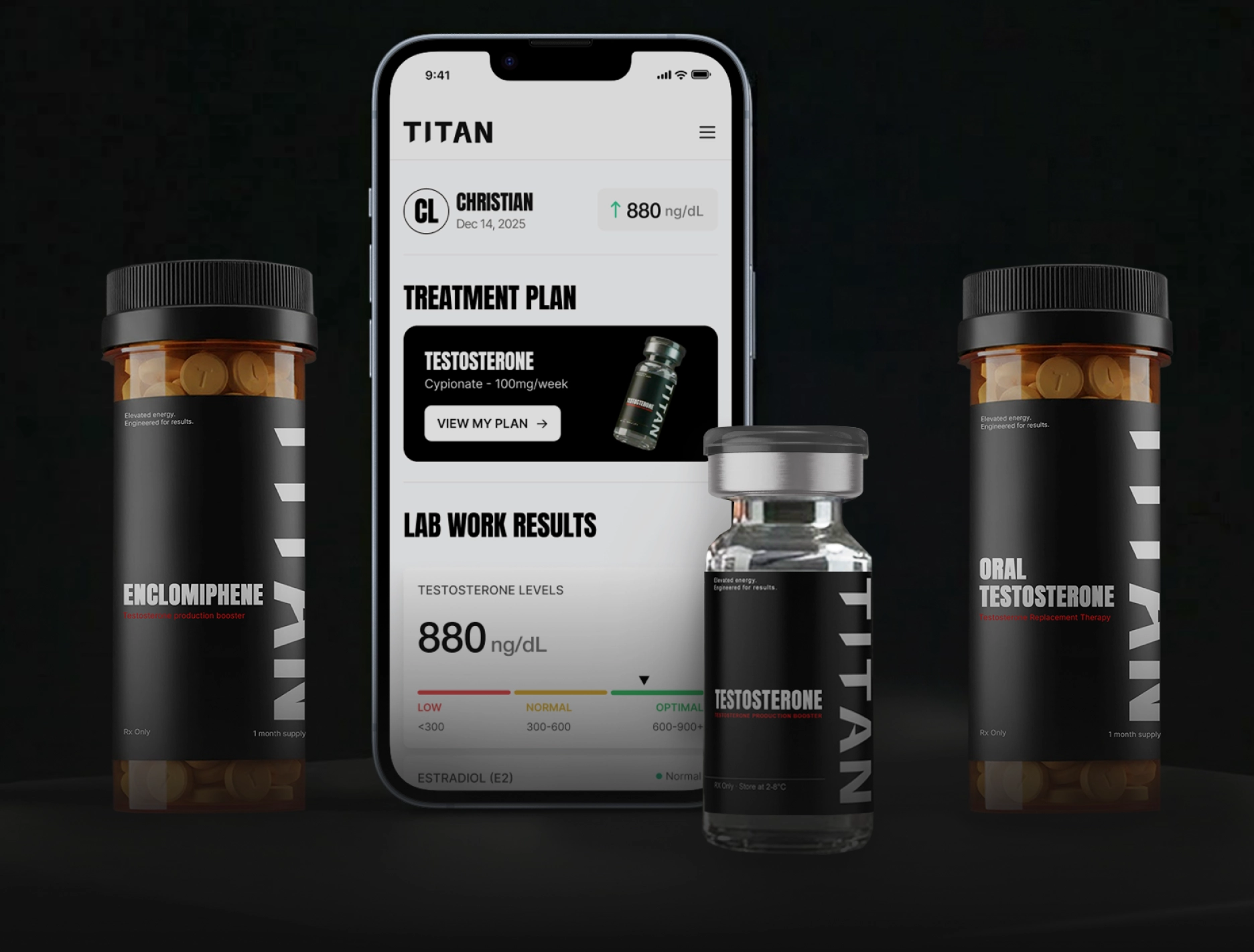Online men’s health program on smartphone with supplement bottle